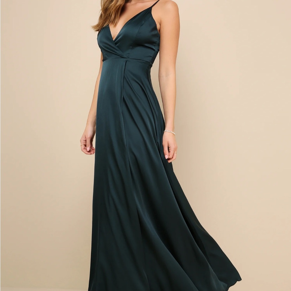Lulu's Emerald Green Satin Maxi Dress